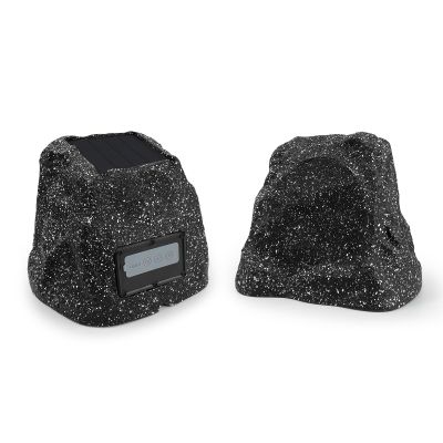 STUDIOFINIX 6.5" Rock Speakers Outdoor Waterproof - 5.3 Bluetooth Wireless Speaker Solar Powered Max Peak 200W for Garden,Patio,Deck,Pool,Backyard (Gray 1 Pair)