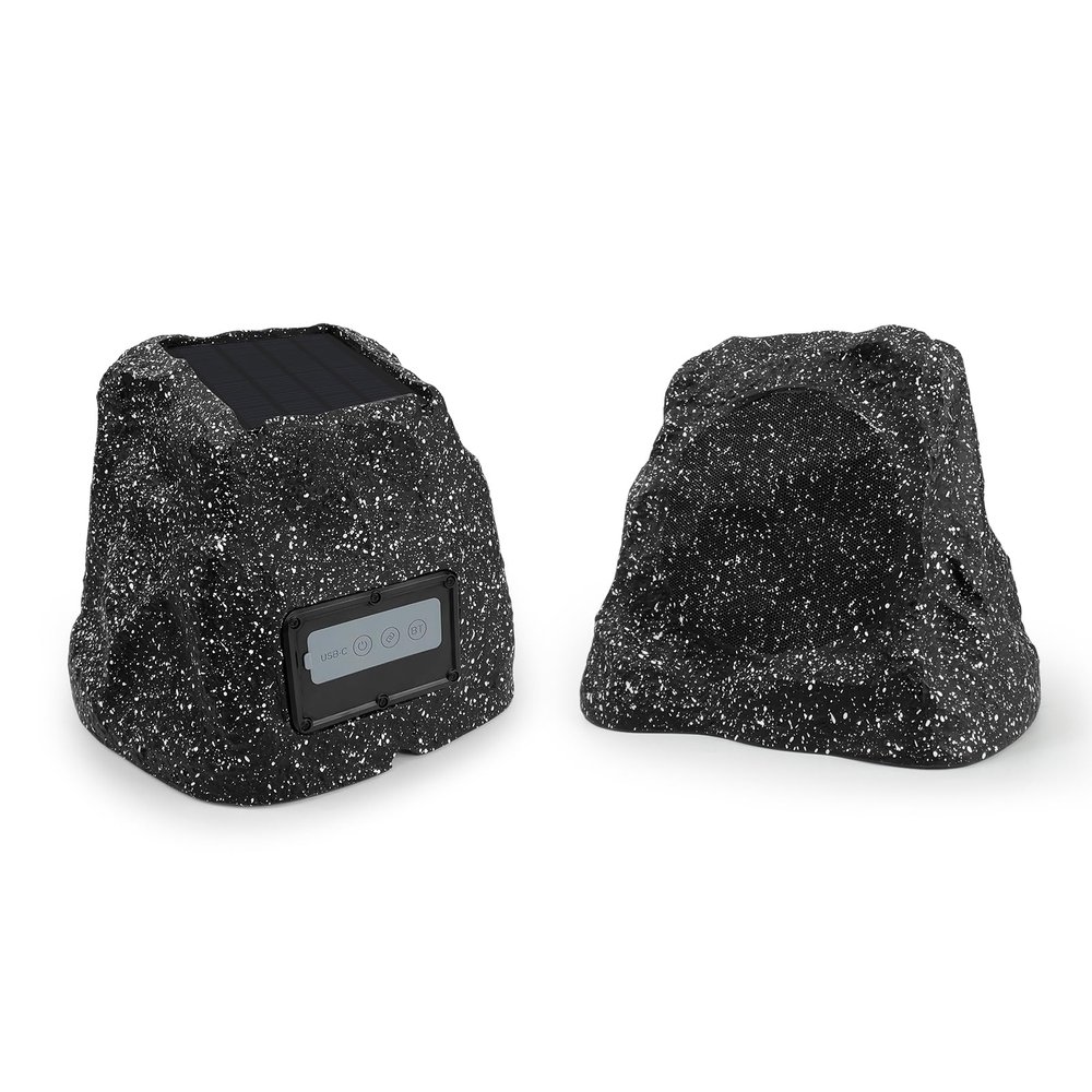 STUDIOFINIX 6.5" Rock Speakers Outdoor Waterproof - 5.3 Bluetooth Wireless Speaker Solar Powered Max Peak 200W for Garden,Patio,Deck,Pool,Backyard (Gray 1 Pair)