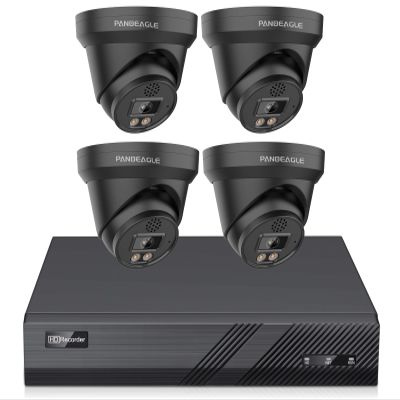 Panoeagle 4K Poe Security Camera System, 4K 8CH PoE NVR, 4PCs x 8-Megapixel Turret IP Cameras Black, Smart Human Vehicle Detection, 98ft Full-Color Night Vision, Two Way Audio, No HDD
