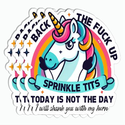 3Pcs - Back The Fuck Up Sprinkle Tits Sticker - Rude Unicorn Sticker - Naughty Phone Sticker - Tumbler Sticker - Laptop Water Bottle Sticker