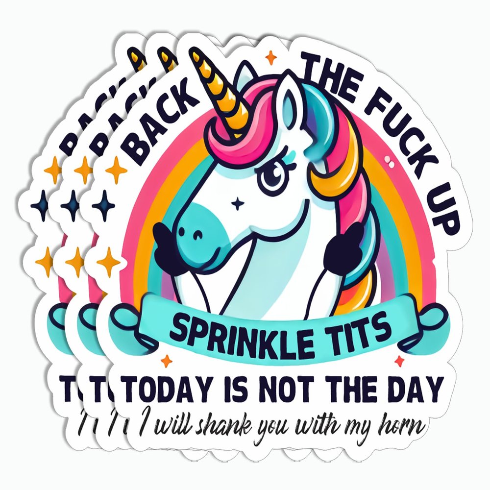 3Pcs - Back The Fuck Up Sprinkle Tits Sticker - Rude Unicorn Sticker - Naughty Phone Sticker - Tumbler Sticker - Laptop Water Bottle Sticker