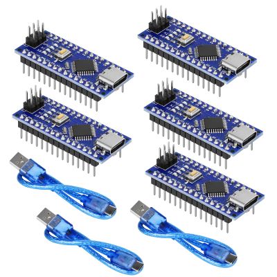 YELUFT 5pcs Nano V3.0 Board with USB Cable ATmega328P MCU CH340G USB to Serial Chip 5V 16M Microcontroller Compatible with Arduino IDE(Soldered, Type-C Port)