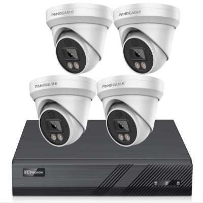 Panoeagle 4K Poe Security Camera System, 4K 8CH PoE NVR, 4PCs x 8-Megapixel Turret IP Cameras, Smart Human Vehicle Detection, 98ft EXIR 2.0 Night Vision, Two Way Audio, No HDD