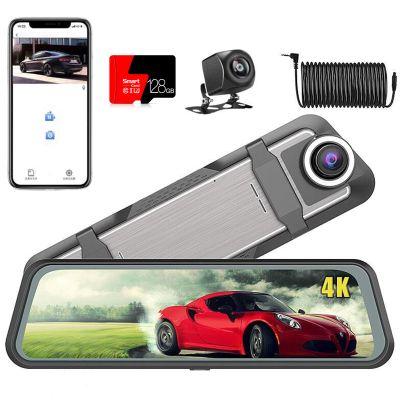 10" 4K Mirror Dash Cam Rear View Mirror Camera, Full HD Car Camera - WiFi Dash Cam Front and Rear for Cars & Trucks with Night Vision, Parking Assistance, G-Sensor, Included 128G Card & GPS (10 inch)