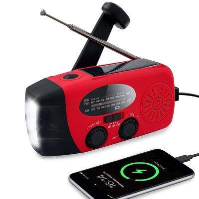 Emergency Weather Radio, Solar Hand Crank Radio AM/FM NOAA 2000mAh Red