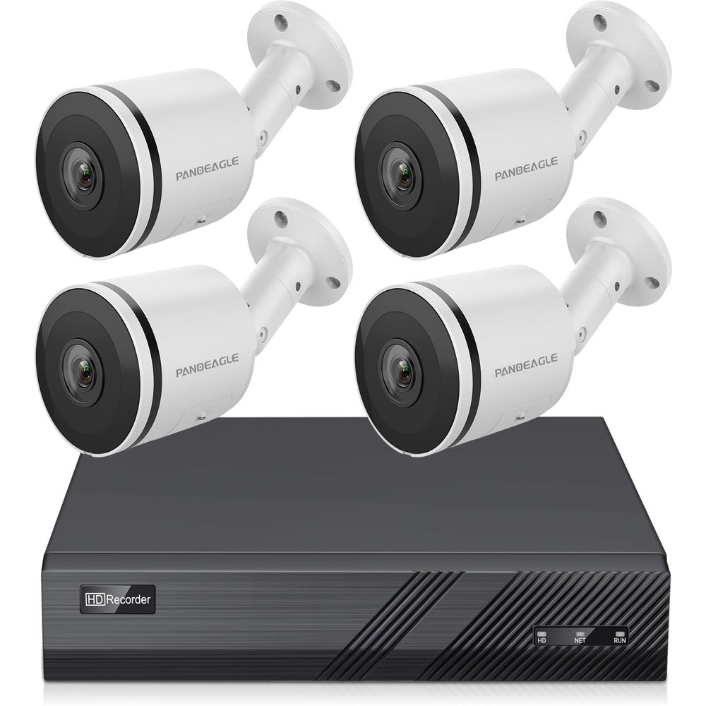 Panoeagle 4K Poe Security Camera System, 4K 8CH PoE NVR, 4PCs x 8-Megapixel Bullet IP Cameras, Smart Human Vehicle Detection, 98ft EXIR 2.0 Night Vision, Two Way Audio, No HDD