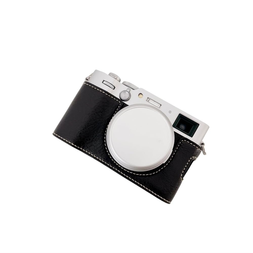 KSNWZ Leather Camera Half Case for Fujifilm X100VI, Retro Style Camera Case, Anti-Scratch and Wear-Resistant, Camera Case with Flip Case Cover Shoulder Strap,Black