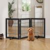 Semiocthome Freestanding Dog Gates and Barriers Indoor Pet Gates for Doorways and Stairs 24"H- 3 Panels Puppy Gate with 2 Metals Stands Adjustable Safety Fence Wire Dog Gate with Bamboo Frame - Black view 1