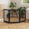 Semiocthome Freestanding Dog Gates and Barriers Indoor Pet Gates for Doorways and Stairs 24"H- 3 Panels Puppy Gate with 2 Metals Stands Adjustable Safety Fence Wire Dog Gate with Bamboo Frame - Black view 2
