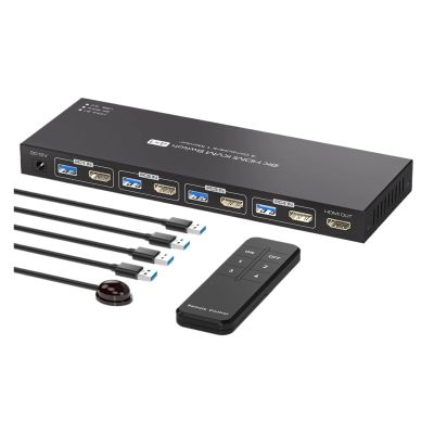 L6AS0F7 8K 60Hz HDMI 2.1 KVM Switch 1 Monitors 4 Computers 4K 144Hz 4x1 USB 3.0 KVM Switch for 4 PC Share Keyboard Mouse(SW540-3,EU Power Adapter)