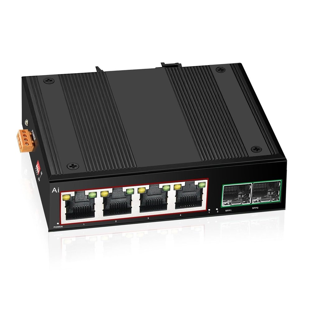 ZOZ03Y0 Industrial Ethernet Switch Gigabit POE Industrial Switch Fast Network 10 Port 10/100/1000Base-T DIN IP40 Outdoor Network Switch(4-POE 2-SFP)