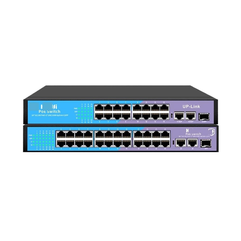 ZOZ03Y0 POE Switch 16/24 Port 100Mbps Ethernet Smart Switch RJ45 Hub Ethernet with Internal Power Office Network Hub for IP Camera(16 Port POE)