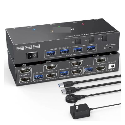 Y0S3QZ1 Dual Display USB 3.0 HDMI Dual Monitor KVM Switch Simulation EDID HDMI Extended Display Switcher for 3 Computers Share 2 Monitor(302AS EU Plug)