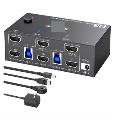 Y9S5QZ5 8K HDMI KVM Switch 2 Monitors 2 Computers 8K@60Hz 4K@144Hz,Dual Monitor KVM Switch with 4 USB 3.0 Hub for Keyboard Mouse Printer(Without Edid 8K)