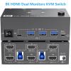 Y9S5QZ5 8K HDMI KVM Switch 2 Monitors 2 Computers 8K@60Hz 4K@144Hz,Dual Monitor KVM Switch with 4 USB 3.0 Hub for Keyboard Mouse Printer(Without Edid 8K) view 3