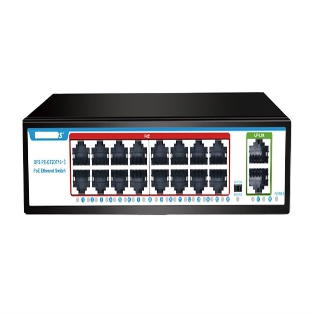 ZOZ03Y0 1000M GIGABIT POE Switch 16 Ports PoE 48V 15W 30W 802.3af 802.3at Ethernet hub Splitter Active Ethernet for CCTV Camera(EU Plug)