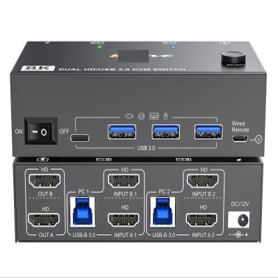Y9S5QZ5 KVM Switch 2 Computers 2 Monitors Dual Monitor USB3.0 HDMI HD Resolution KVM Switcher Support Copy & Extended Display with EDID(8202 Without EDID)
