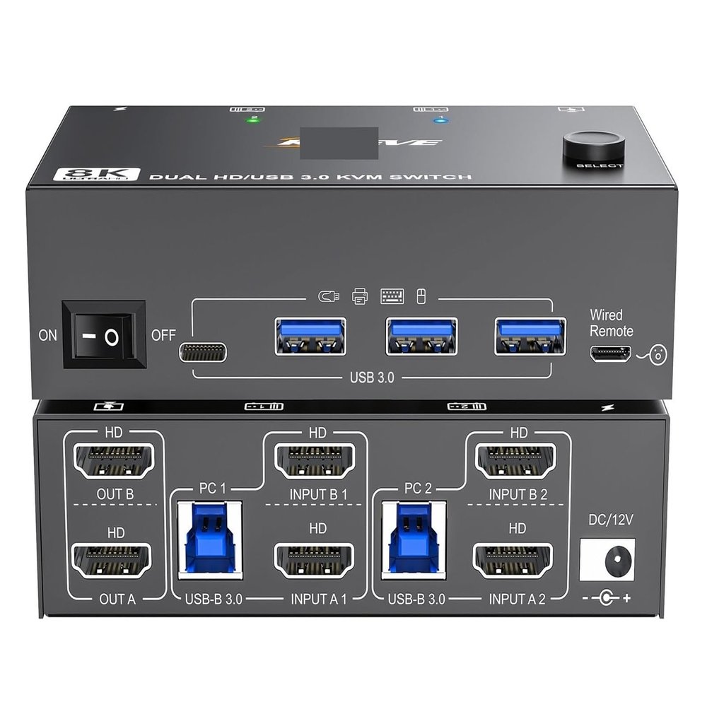 Y9S5QZ5 KVM Switch 2 Computers 2 Monitors Dual Monitor USB3.0 HDMI HD Resolution KVM Switcher Support Copy & Extended Display with EDID(8202 Without EDID)