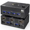 Y9S5QZ5 USB 3.0 Dual Monitor KVM Switch HDMI + Displayport 4K@60Hz K@120HzKVM Switch for 2 Computer Share 2 Display and 4 USB3.0 Device view 1