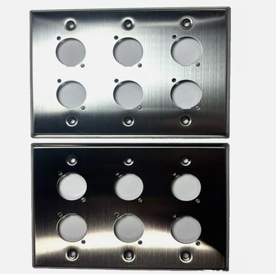 (2) Two Triple Gang Wall Plate for Six XLR Male/Female "D" Stainless Steel