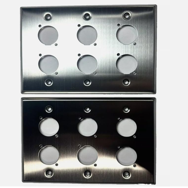 (2) Two Triple Gang Wall Plate for Six XLR Male/Female "D" Stainless Steel
