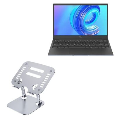 BoxWave Stand and Mount Compatible with TCL Book 14 Go - Executive VersaView Laptop Stand, Ergonomic Adjustable Viewing Angle Metallic Riser - Metallic Silver