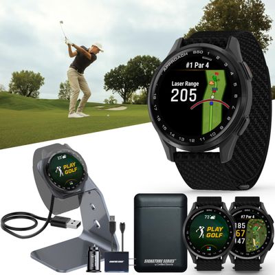 Garmin Approach S50 Advanced Golf GPS Smartwatch | AMOLED Touchscreen Display | On-Course Features and Signature Series Power Bundle | Black Nylon Band