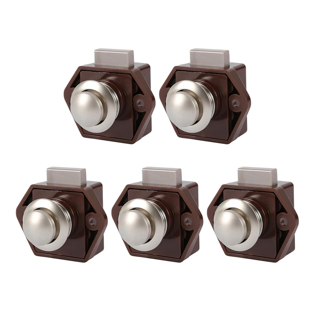 QXCIVR 5/10pcs 26mm Camper Car Push Button Latch Locks, Cabinet Lock Door RV Catch Knobs Furniture Drawer Locks Furniture Hardware(Brown 5pcs 20mm)