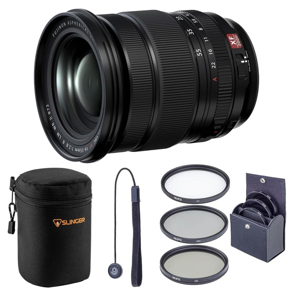 Fujifilm XF 16-55mm f/2.8 R LM WR II Lens Bundle with 72mm Digital Essentials Filter Kit, Slinger Soft Lens Case, Cap Tether & Cleaning Kit, Fujifilm 1-Year Limited Warranty