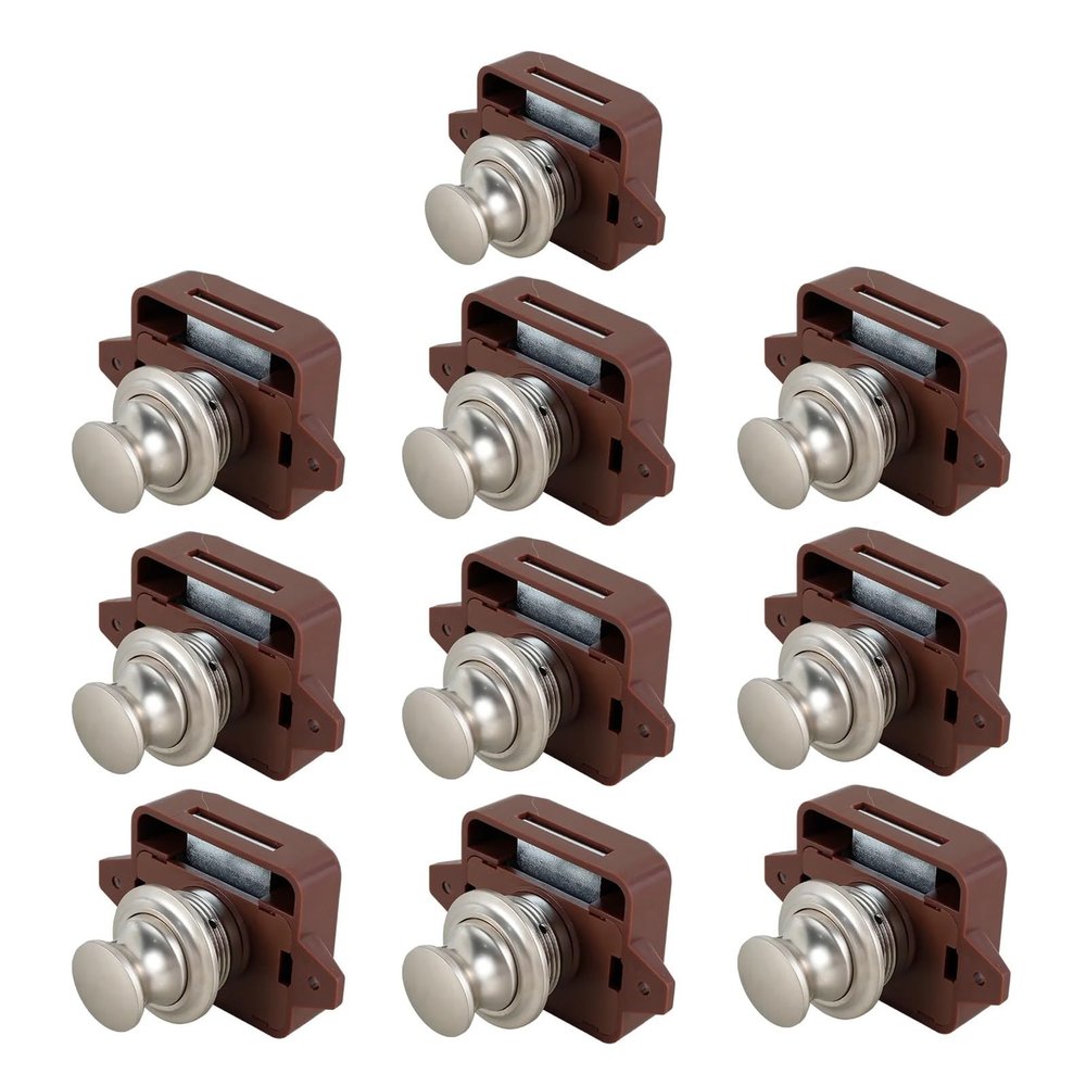 QXCIVR 5/10pcs 26mm Camper Car Push Button Latch Locks, Cabinet Lock Door RV Catch Knobs Furniture Drawer Locks Furniture Hardware(Brown 10pcs 26mm)