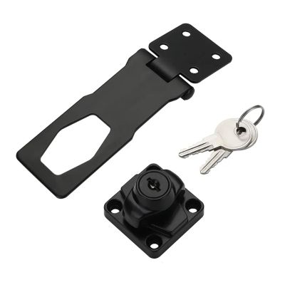 QXCIVR Zinc Alloy Keyed Hasp Lock Punch-Free Burglarproof Home Office Security Buckle Shed Cupboard Drawer Cabinet Wooden Door Lock(2.5 inch-Black)