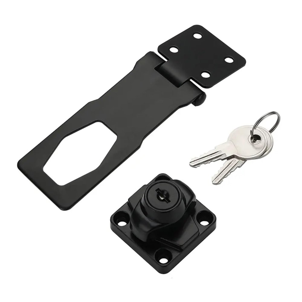QXCIVR Zinc Alloy Keyed Hasp Lock Punch-Free Burglarproof Home Office Security Buckle Shed Cupboard Drawer Cabinet Wooden Door Lock(2.5 inch-Black)