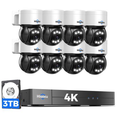 [330Pan 90Tilt+Human Tracking] Hiseeu 4K PoE Security Camera System,NVR Security Camera System w/8 * 8MP PoE PTZ Security Camera Outdoor&Indoor,2-Way Audio,Color Night Vision,7/24 Record