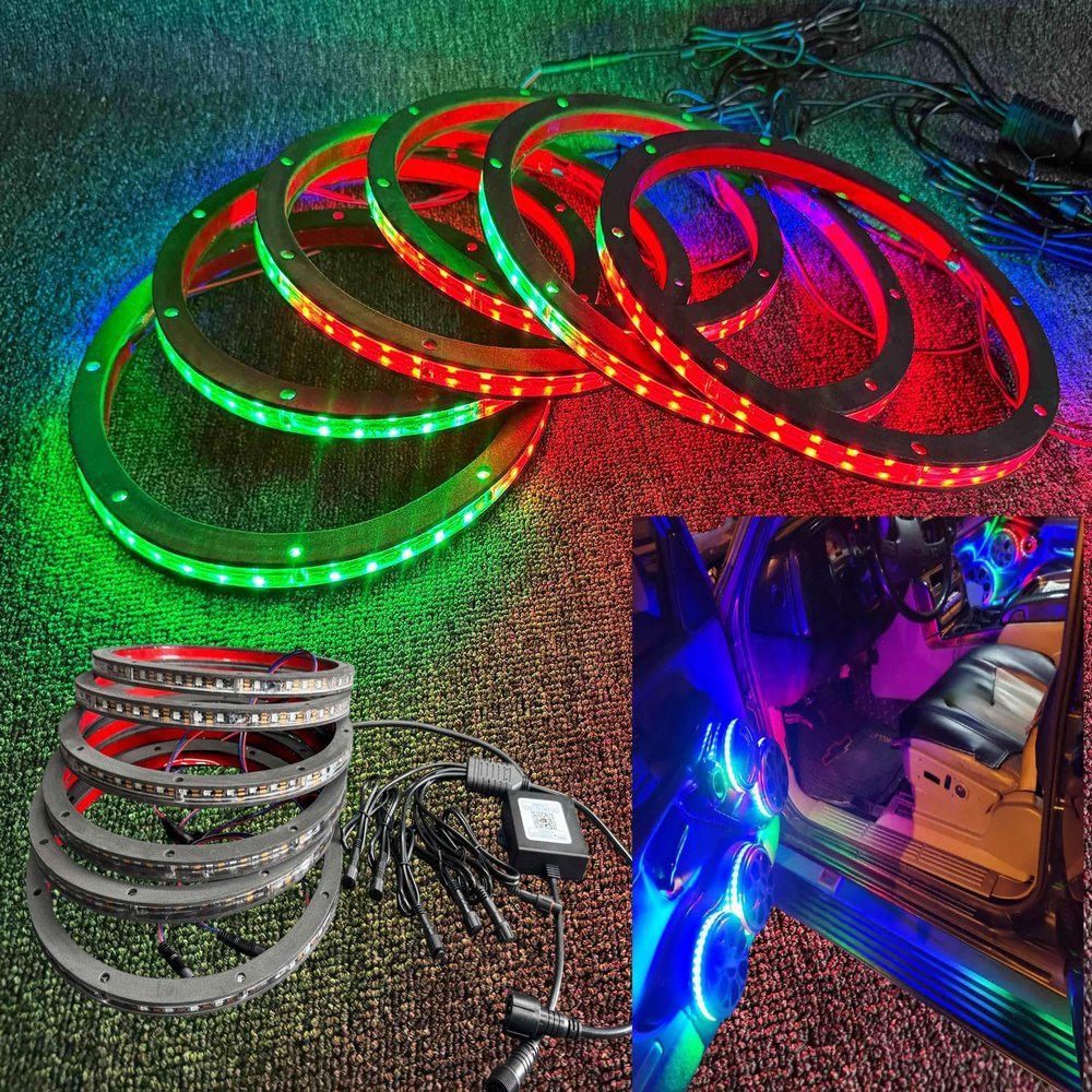 Ydzwavui 6PCS 6.5 Inch RGB Chasing LED Coaxial Speaker Ring Lights 12V Car