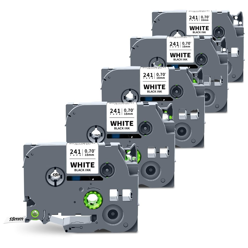 5-Pack TZe-241 TZ Tape 18mm 0.7 Laminated White Compatible for Brother P Touch Label Tape TZe 241 TZe241 TZ-241 for Ptouch PT-D410 PT-D400 D610BT PT-D600 PTD460BT Label Maker, 3/4 Inch x 26.2 Ft