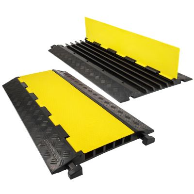 5 Channel 2 Pack Cable Protector Ramp Traffic Wire and Hose Ramp Cord Cover Heavy Duty Channels 18,000 lbs Load Capacity Cable Wire Ramp Speed Bump Driveway Cable Ramp Protective Cover