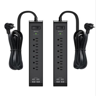 2 Pack Surge Protector Power Strip with 6 Outlets 4 USB Ports (2 USB C) 15-Foot Extension Cord Flat Plug 900 Joules 15A Circuit Breaker Wall Mount Desk USB Charging Station for Home Office