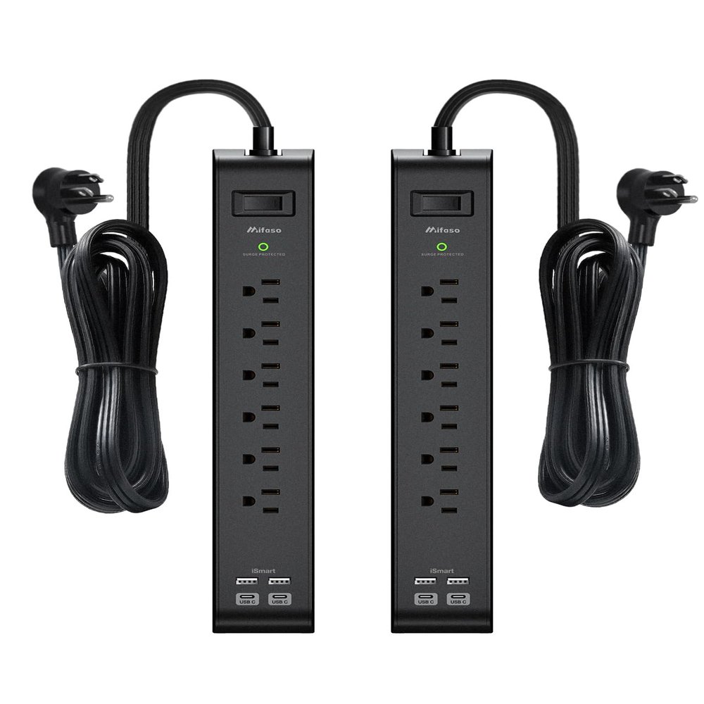2 Pack Surge Protector Power Strip with 6 Outlets 4 USB Ports (2 USB C) 15-Foot Extension Cord Flat Plug 900 Joules 15A Circuit Breaker Wall Mount Desk USB Charging Station for Home Office