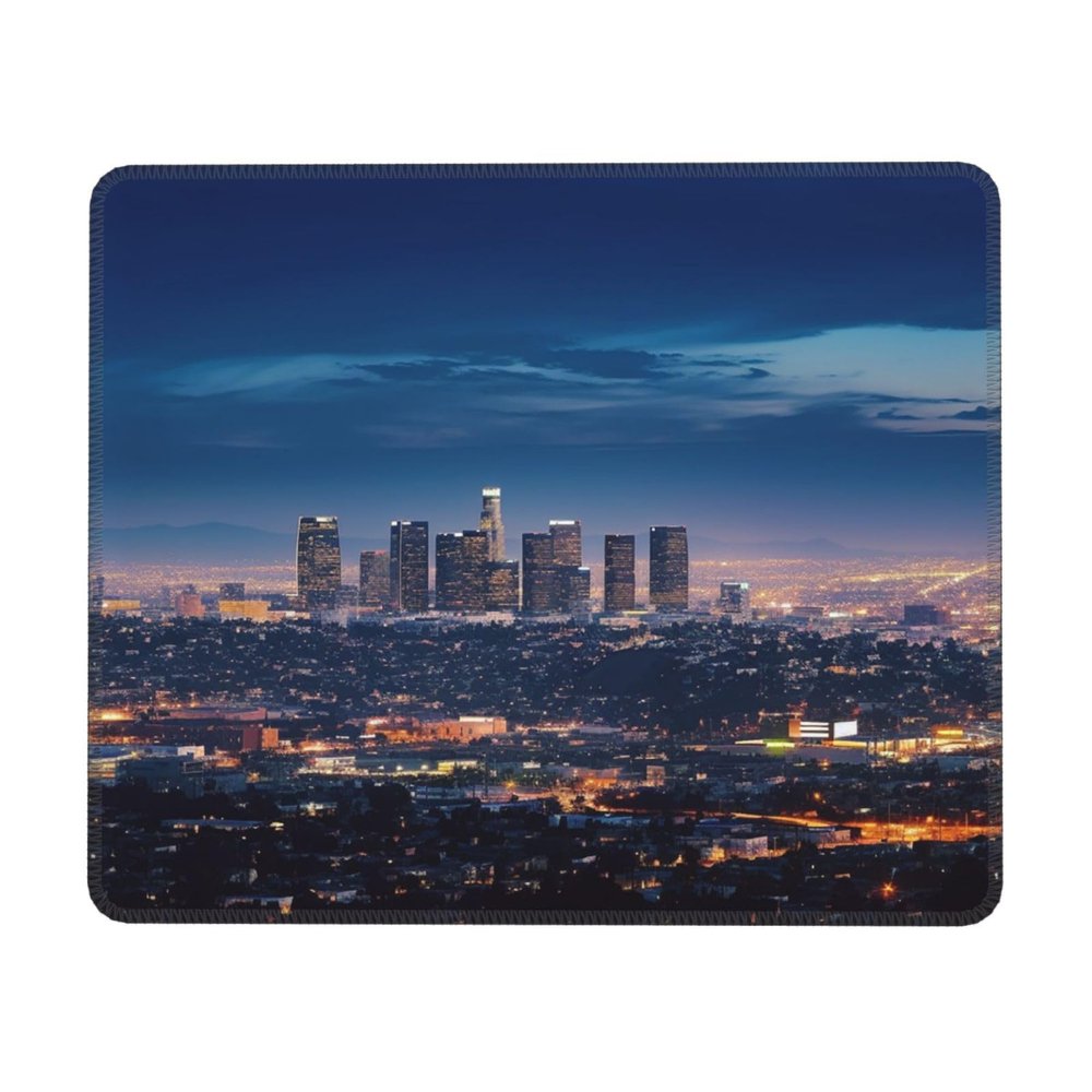 Los Angeles Skyline Mousepad with Anti-fray Stitching, Comfortable Gaming Mousepad with Non-Slip Rubber Base, Waterproof Computer Mousemat Washable Mousepads for Laptop 7 x 8.6 in