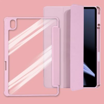 Travel with Tablet Case Compatible with Three-fold Smart Tablet Compatible with OnePlus Pad Go 11.4 Inches, with Pencil Holder, Transparent Back Case, Slim Stand, Cover