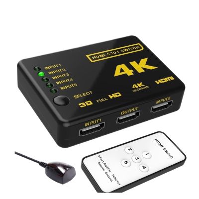 D3LX0Z1 50set 5 in 1 Out 4K HDMI 2.0 Switch 5X1 HDMI2.0 Switcher with IR Remote Control HDCP 2.2 4K@60Hz HDR Converter for PS*4 PS*5 Ap*ple(Black-Q3-4)