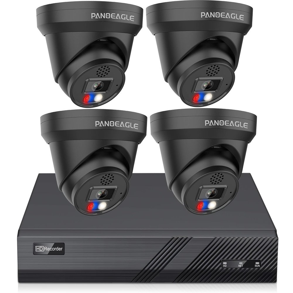 Panoeagle 4K Poe Security Camera System, 8MP IP PoE Camera Active de, Active Deterrent Camera Red and Bule Light Flashing, Two-Way Audio, 4K 8CH POE NVR, 8Port Network Video Recorde, No HDD