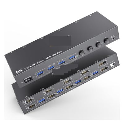 D3LX0Z1 8K DisplayPort KVM Switch 2 Monitor 4 Computer,KCEVE Dual Monitor KVM Switch DP USB3.0,Support 4k@144Hz,for 4 PC Share 2 Display(4 in 2 Out)