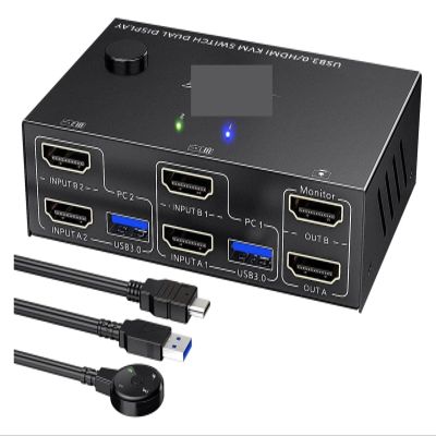 5MNG0Y8 USB 3.0 HDMI Displayport KVM Switch 2 Monitor 2 Computer 4K@60Hz 2K@144Hz,Dual Monitor KVM Switch for 2 PC Share 4 USB 3.0 Ports(202HH with EDID)