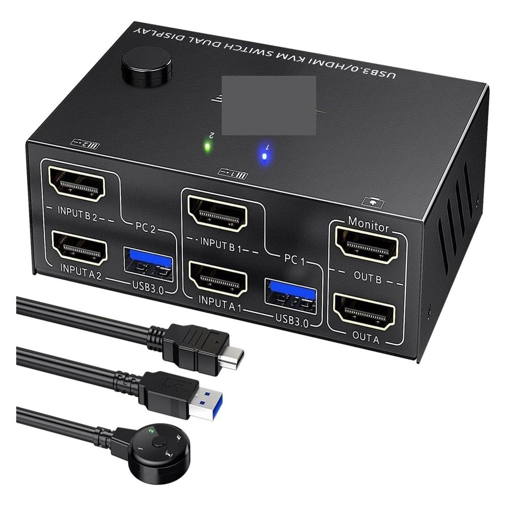 5MNG0Y8 USB 3.0 HDMI Displayport KVM Switch 2 Monitor 2 Computer 4K@60Hz 2K@144Hz,Dual Monitor KVM Switch for 2 PC Share 4 USB 3.0 Ports(202HD Without EDID)
