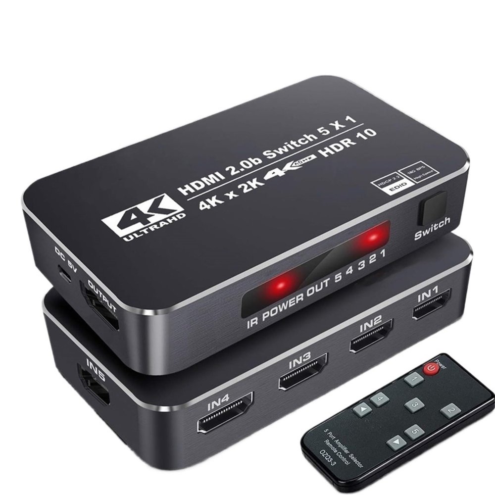 D3LX0Z1 50set 5 in 1 Out 4K HDMI 2.0 Switch 5X1 HDMI2.0 Switcher with IR Remote Control HDCP 2.2 4K@60Hz HDR Converter for PS*4 PS*5 Ap*ple(Black-Q3)