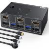 5MNG0Y8 USB 3.0 Dual Monitor KVM Switch HDMI Displayport 4K@60Hz,2K@120Hz,2 Monitors 2 Computers Mixed Display KVM Switch Share 4 USB3.0(202DP) view 2
