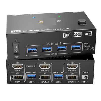 5MNG0Y8 KVM Switch 2/3 Computers 2/3 Monitors HDMI + DisplayPort USB 3.0 KVM Switcher 8K/4k Dual/Triple Monitor KVM for 2/3 PC(AU Power Adapter,303DH)