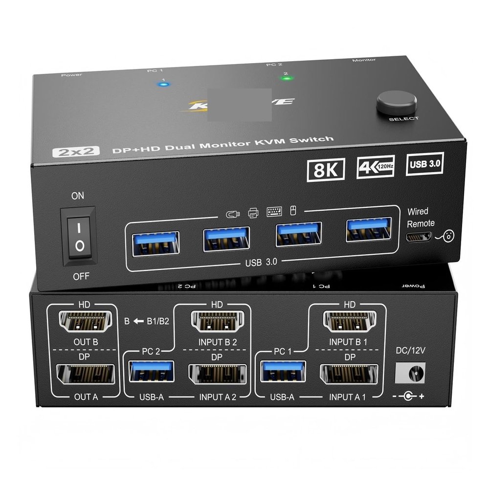 5MNG0Y8 KVM Switch 2/3 Computers 2/3 Monitors HDMI + DisplayPort USB 3.0 KVM Switcher 8K/4k Dual/Triple Monitor KVM for 2/3 PC(AU Power Adapter,303DH)