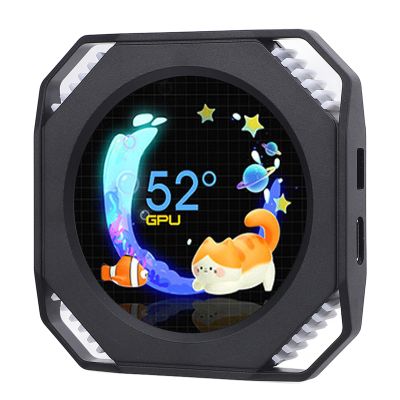 2.1inch USB Monitor 480480 Pixel Water Cooler Screen, DIY Dynamic Theme Water Cooler Screen USB RGB GPU CPU Temperature Display PC Case Secondary Screen (Black)
